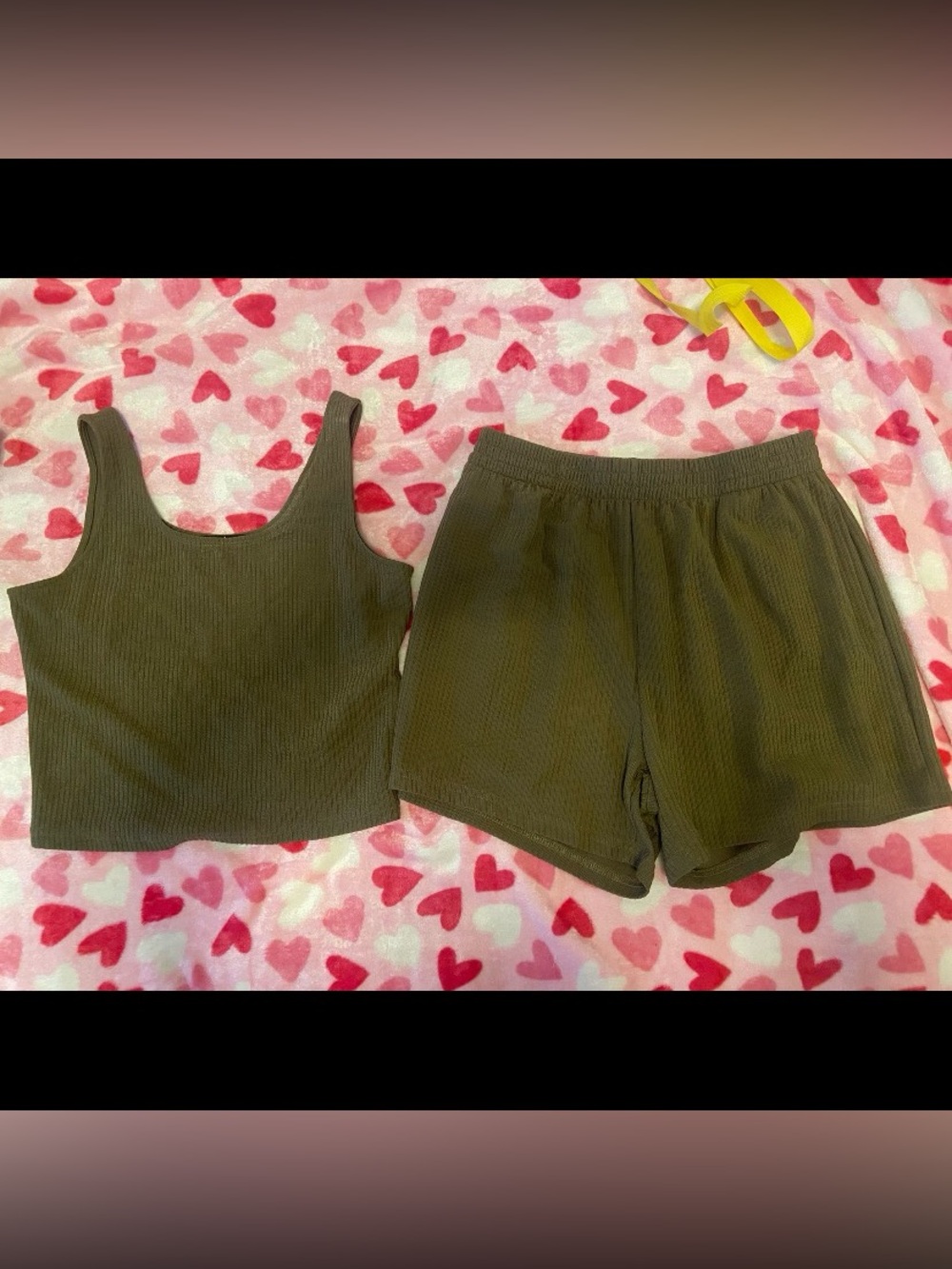 Ribbed Tank Top and Shorts Set - Olive Green